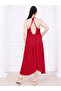 Women's Woven Cotton Rope Strap Casual Dress Red Plain - 2