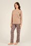 Women's Dark Mink Pajama Set, Crew Neck, Pocket Detail, 50% Cotton 50% Modal Fabric - 8