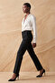 Women's Trousers Cigarette Pants High Waist Straight Leg Pipe Leg Culotte Black Fabric Work Pants Stylish - 8