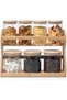 2-Tier Bamboo Spice Rack Organizer with 7 Airtight Glass Jars & Lids, Wooden Countertop Pantry Storage Shelf for Dry Food, Spices, Pasta, Coffee, Herbs and Kitchen Organization