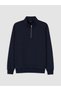 Navy Blue Mock Neck Men's Thick Sweatshirt