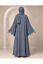 Grey Floral Lace Butterfly-Sleeve Abaya - 3