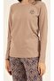 Women's Dark Mink Pajama Set, Crew Neck, Pocket Detail, 50% Cotton 50% Modal Fabric - 4