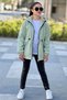 Girl's Colorful Hooded Pocketed Drawstring Waist Bondik Fabric Winter Coat Km4020 - 4