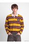 Yellow Polo Collar Striped Men's Sweatshirt