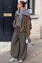 Khaki Plaid Patterned Elastic Waist Balloon Trousers Mg2905