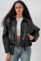 Women's Belt Detailed Leather Jacket 1592 - Black