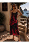 Women's Woven Cotton Rope Strap Casual Dress Red Patterned