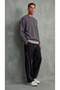 Men's Black Baggy Sweatpants with Front Piping and Wide Legs - 7