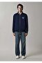 M0S10655 Logo Printed Zippered Men's Sweatshirt Dark Blue - 5