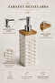 Square Embossed Patterned Porcelain Liquid Soap Dispenser with Bamboo Lid 400 ml Beige - 2
