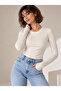 Women's Crew Neck 100% Cotton Blouse with Finger Loop Detail Ovv-1 - 3