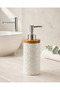 Bamboo Lid Oyster Embossed Patterned Porcelain Liquid Soap Dispenser 400 ml Beige