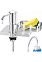 Built-In Liquid Soap Dispenser Pump with Sponge Holder and Long Hose Chrome Kitchen Soap Dispenser Silver