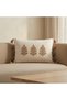 Buldan Handmade Tree Motif Embossed Punch Embroidered Tasseled Cotton Hidden Zipper Rectangular Throw Pillow Cover 35X55 cm - 3