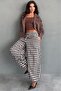 Brown Plaid Patterned Elastic Waist Balloon Pants Mg2905 - 4
