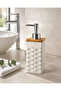 Square Embossed Patterned Porcelain Liquid Soap Dispenser with Bamboo Lid 400 ml Beige