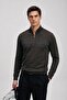 Men's Striped Regular Dark Brown Half-Zip Sweatshirt