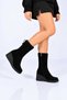 Laceless Zippered Genuine Leather Wedge Heel Boots 347-2501 Women's Boots - 3
