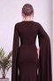 Women's Cape Sleeve Low-Cut Waistline Brooch Detailed Maxi Dress Brown, Burgundy, Black - 7