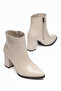 Beige Women's Heeled Pointed Toe Zippered Boots Women's Shoes - 2