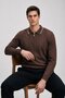 Men's Striped Zippered Polo Collar Dark Brown Knit Sweater - 5