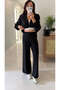 Numos Black Zippered Cardigan Pants Set - 3