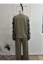 Women's Long Sleeve Crew Neck Tulle Viscose Two-Thread Blouse and Trousers Two-Piece Set - 5