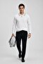 Men's Striped Zippered Polo Collar White Knit Sweater - 3