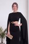 Women's Cape Sleeve Low-Cut Waistline Brooch Detailed Maxi Dress Brown, Burgundy, Black - 4