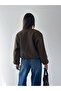 Lined Inside, Elastic Waist, Crop Bomber Cashmere Jacket - 5