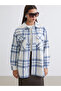 Lcw Modest Blue Plaid Oversized Women's Melton Shirt Jacket
