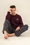 Men's plum 100% cotton pajama set, crew neck, pocket detail - 8