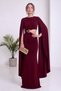 Women's Cape Sleeve Low-Cut Waistline Brooch Detailed Maxi Dress Brown, Burgundy, Black