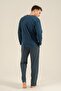 Men's Dark Indigo 100% Cotton Pajama Set, Crew Neck, Pocket Detail - 5