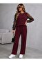 Women's Long Sleeve Crew Neck Tulle Viscose Two-Thread Blouse and Trousers Two-Piece Set - 2