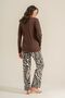 Women's Brown Buttoned Collar Long Sleeve Pajama Set Pc9281-S-V1 - 4