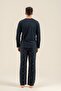 Men's Navy Blue 100% Cotton Pajama Set, Buttoned Crew Neck, Pocket Detail - 5