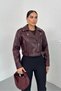 Women's Leather Jacket Short Belted Double Pockets Long Sleeve Zipper Faux Leather Biker Coat - 2