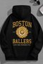 Unisex 3 Thread Cotton Black Bostonballers Print Loose Fit Sweatshirt Hoodie