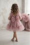 3D Rose Pattern Long Tulle Sleeves Girls Dress with Ruffles at Hem - 4
