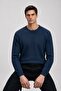 Men's Casual Winter Navy Blue Crew Neck Basic Sweater - 4