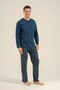 Men's dark indigo 100% cotton pajama set, buttoned crew neck, pocket detailed - 3