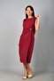 Women's Double Skirt Slit Front Pleated Lined Buckle Midi Dress - 3