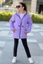 Girl's Colorful Hooded Pocketed Drawstring Waist Bondik Fabric Winter Coat Km4020
