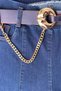 Women's Navy Blue Winter Special Design Belted Denim Trousers with Stone Leg Detail - 7