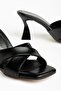 Zri̇n-5016 Premium Exclusive Black Patent Leather Double Strap Square Heeled Slippers 9 cm - 4
