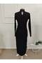 Women's long sleeve turtleneck ruched waist maxi modal dress - 6