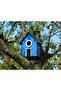 Wooden Decorative Bird House Nest, Nesting Box, Balcony, Garden Accessory (Blue 16X10X22 cm)