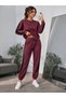Women's long sleeve crew neck viscose two-piece set with mesh tulle detail: blouse and pants - 2
